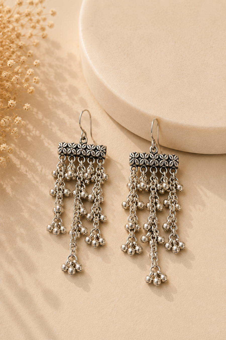 Silver Ghungroo Tassel Earrings
